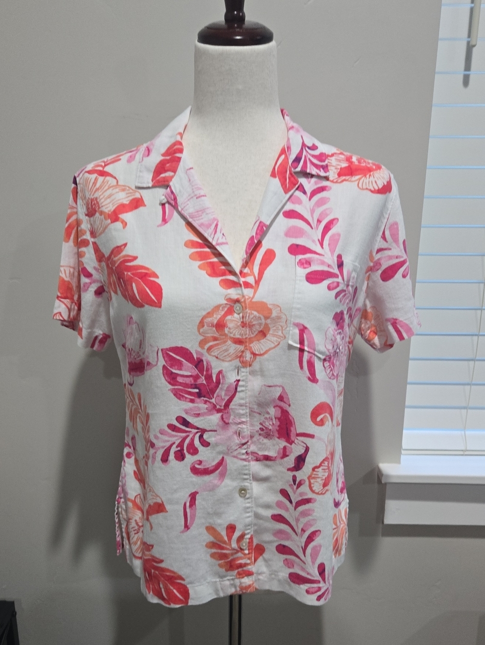 Tommy Bahama Pink & Orange Floral Short-Sleeve Button-Up Top